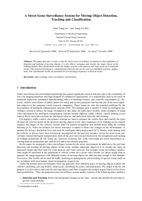 (PDF) A Street Scene Surveillance System for Moving Object Detection ...