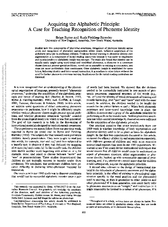 (PDF) Acquiring the alphabetic principle: A case for teaching ...