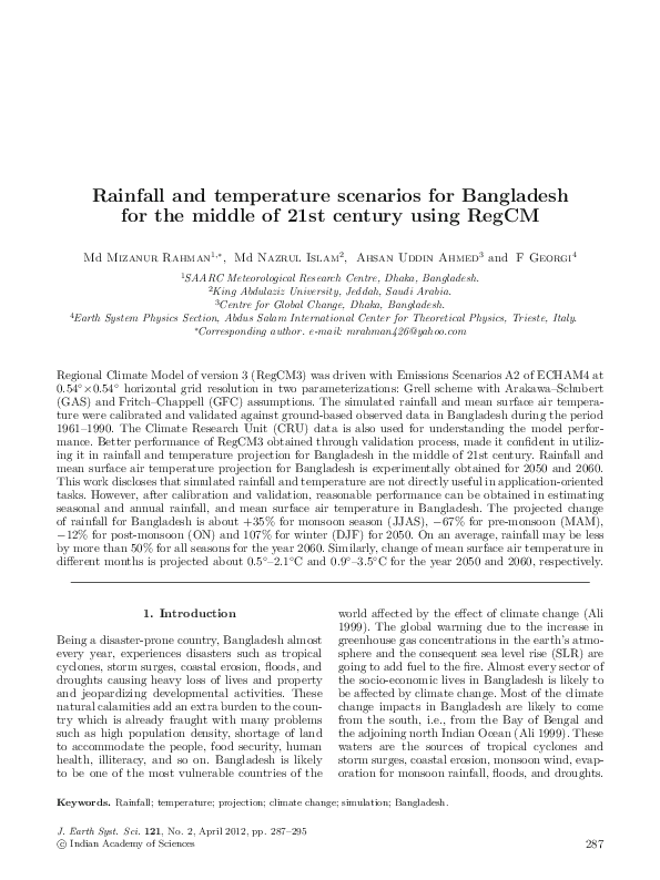 (PDF) Rainfall and temperature scenarios for Bangladesh for the middle ...