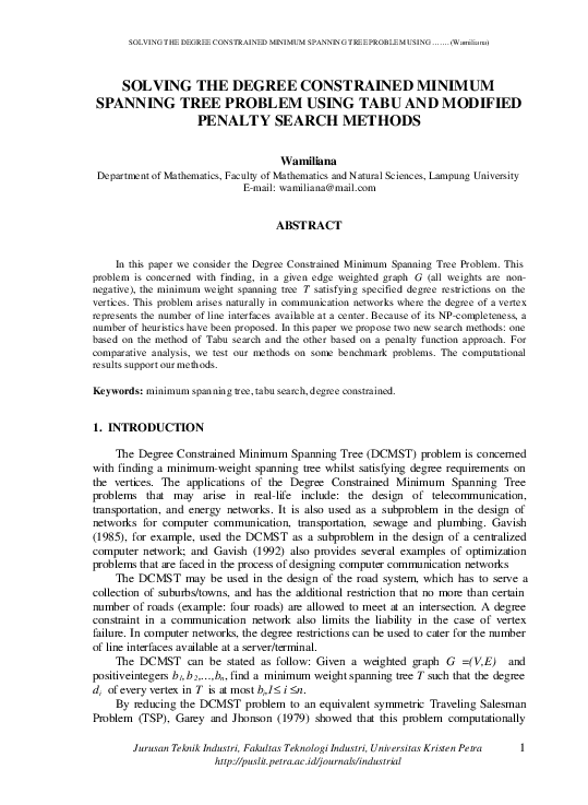 (PDF) Solving the Degree Constrained Minimum Spanning Tree Problem ...