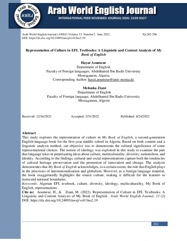 Pdf Representation Of Culture In Efl Textbooks A Linguistic And Content Analysis Of My Book Pdf Representation Of Culture In Efl Textbooks A Linguistic And Content Analysis Of My Book