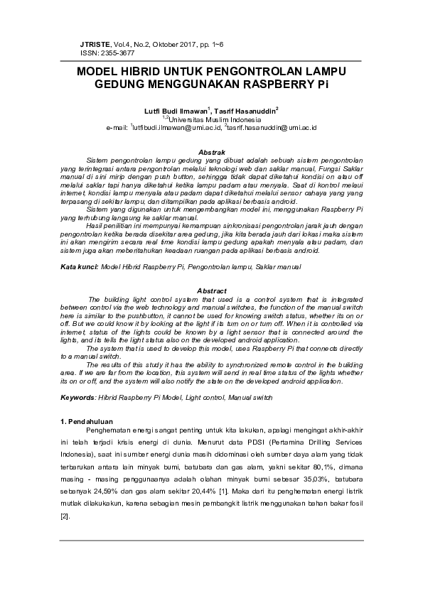 (PDF) MODEL HIBRID UNTUK PENGONTROLAN LAMPU GEDUNG MENGGUNAKAN RASPBERRY Pi