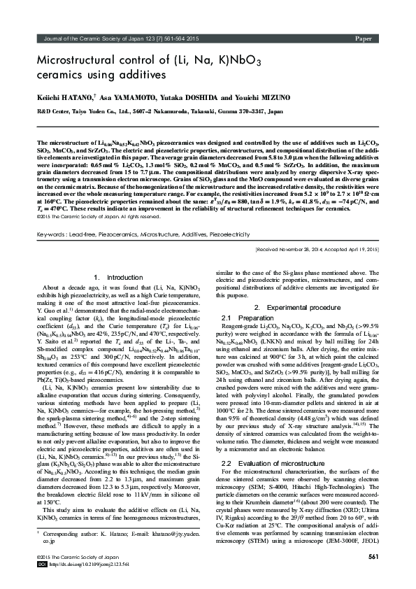 (PDF) Microstructural control of (Li, Na, K)NbO3 ceramics using additives