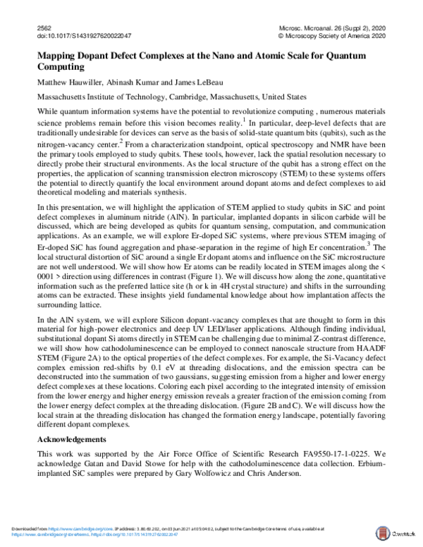 (PDF) Mapping Dopant Defect Complexes at the Nano and Atomic Scale for ...