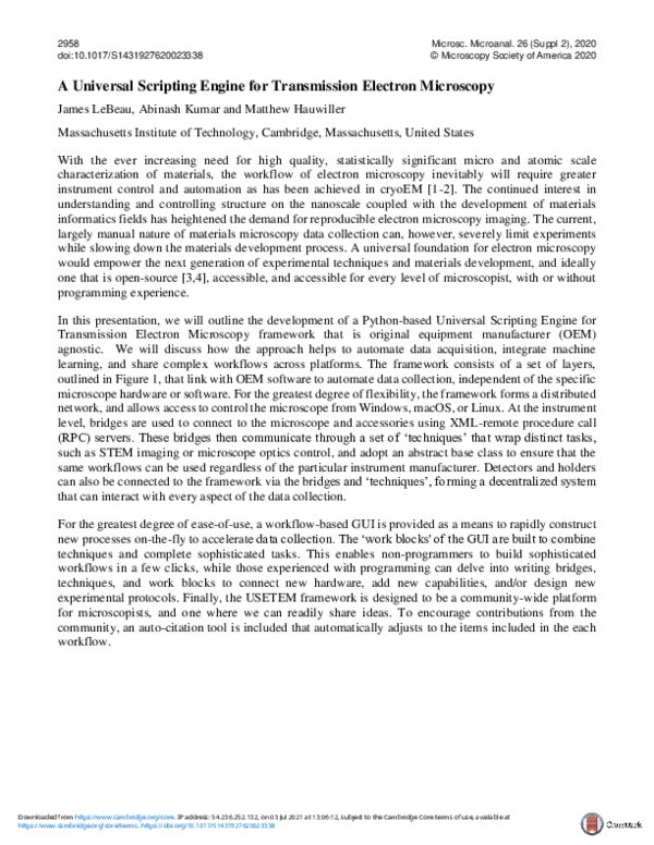 (PDF) A Universal Scripting Engine for Transmission Electron Microscopy