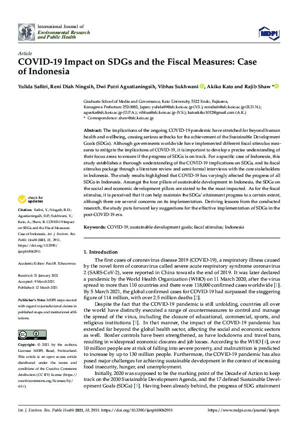 (PDF) COVID-19 Impact on SDGs and the Fiscal Measures: Case of Indonesia