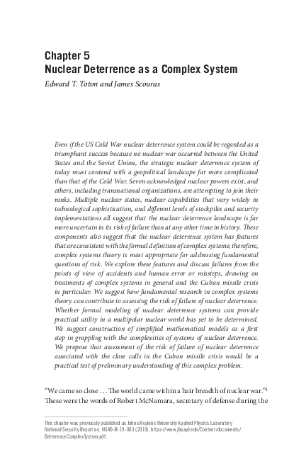 (PDF) Chapter 5. Nuclear Deterrence as a Complex System