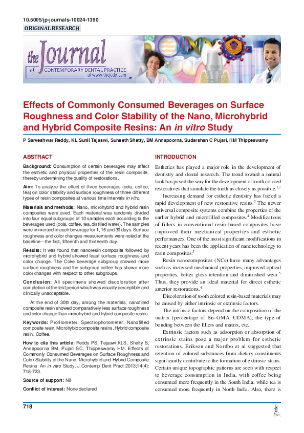 (PDF) Effects of Commonly Consumed Beverages on Surface Roughness and ...