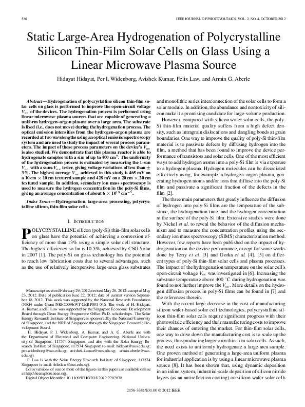 (PDF) Static Large-Area Hydrogenation of Polycrystalline Silicon Thin ...