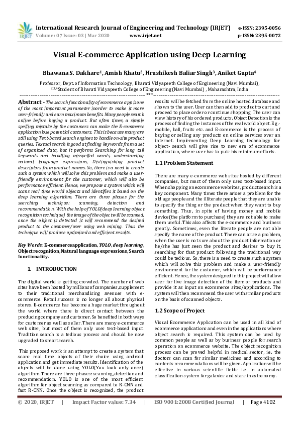 (PDF) Visual E-commerce Application using Deep Learning