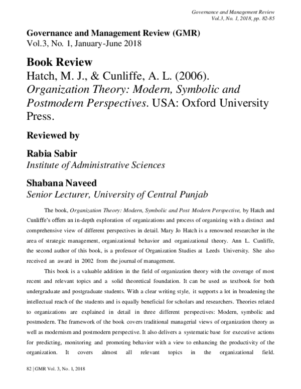 PDF) Organization theory: modern, symbolic, and postmodern
