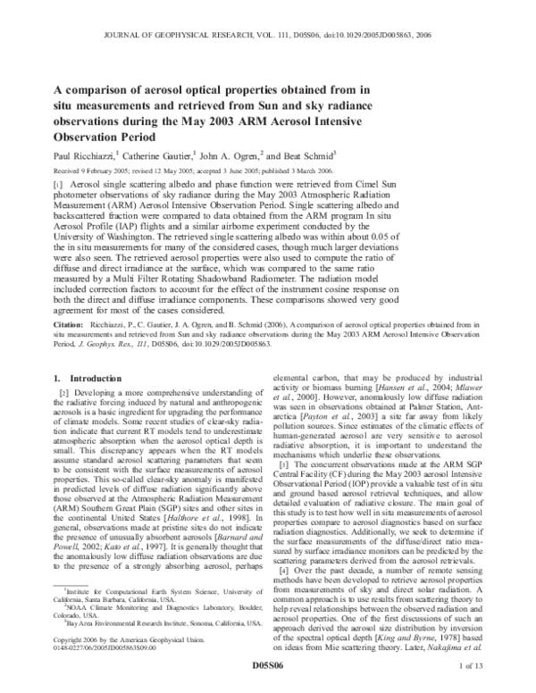 (PDF) A comparison of aerosol optical properties obtained from in situ ...
