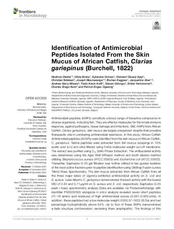 (PDF) Identification of Antimicrobial Peptides Isolated From the Skin ...
