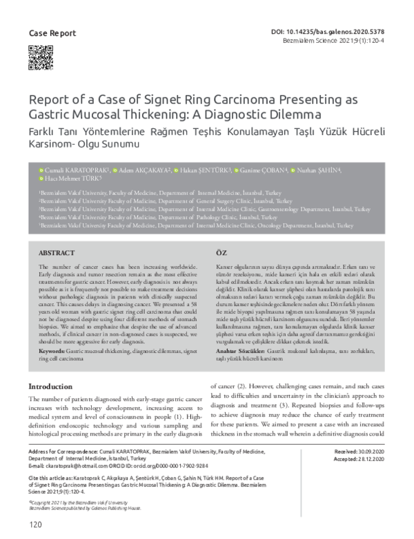 (PDF) Report of a Case of Signet Ring Carcinoma Presenting as Gastric ...