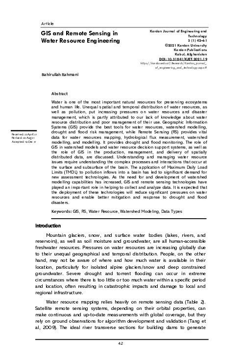 (PDF) GIS and Remote Sensing in Water Resource Engineering