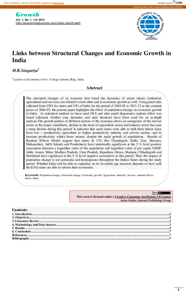 (PDF) Links between Structural Changes and Economic Growth in India