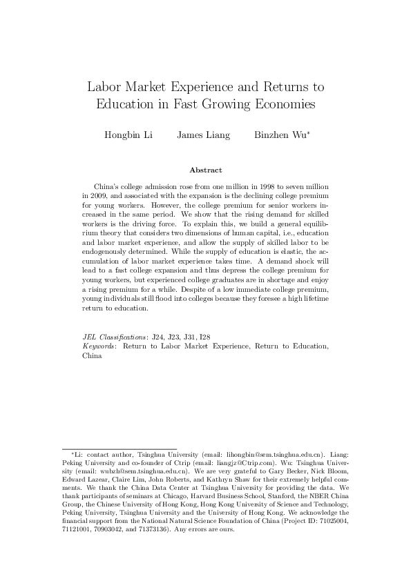 (PDF) Labor Market Experience and Returns to Education in Fast Growing ...