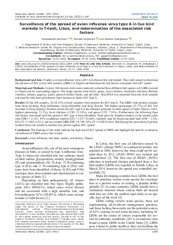 (PDF) Surveillance of the spread of avian influenza virus type A in ...