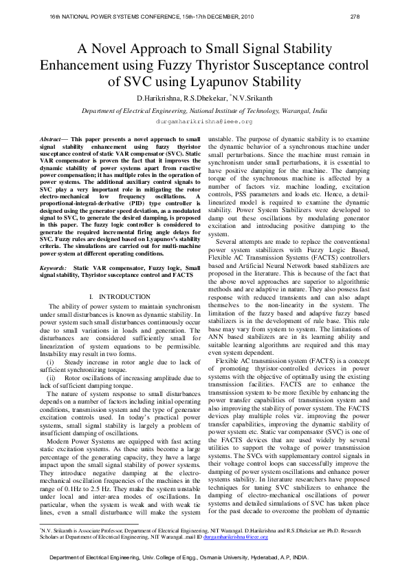 (PDF) A Novel Approach to Small Signal Stability Enhancement using ...