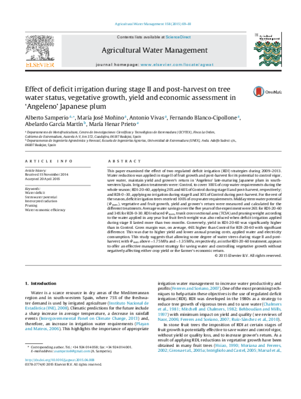 (PDF) Effect of deficit irrigation during stage II and post-harvest on ...