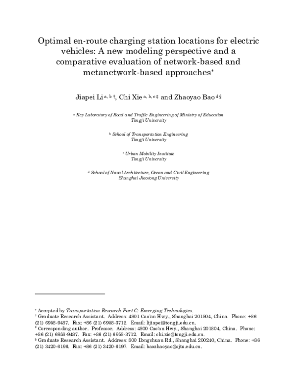 (PDF) Optimal En-Route Charging Station Locations for Electric Vehicles ...