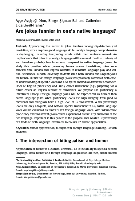 (PDF) Are jokes funnier in one’s native language?