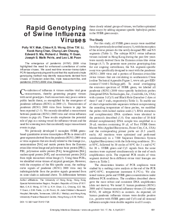 (PDF) Rapid Genotyping of Swine Influenza Viruses