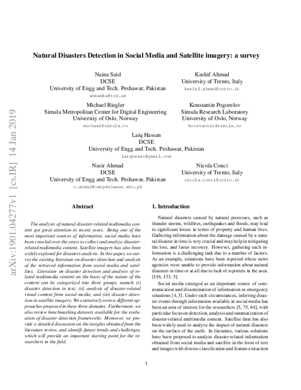 (PDF) Natural disasters detection in social media and satellite imagery ...