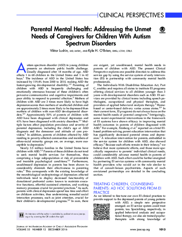 (PDF) Parental Mental Health: Addressing the Unmet Needs of Caregivers ...