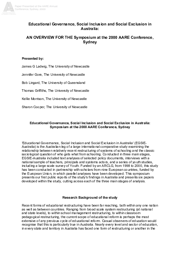 (PDF) Educational Governance, Social Inclusion and Social Exclusion in ...