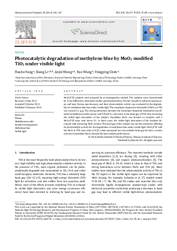 (PDF) Photocatalytic degradation of methylene blue by MoO3 modified ...