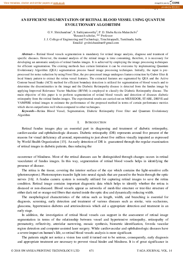 (PDF) An Efficient Segmentation Of Retinal Blood Vessel Using Quantum ...