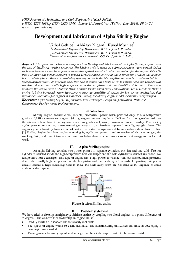 (PDF) Development and fabrication of Alpha Stirling Engine