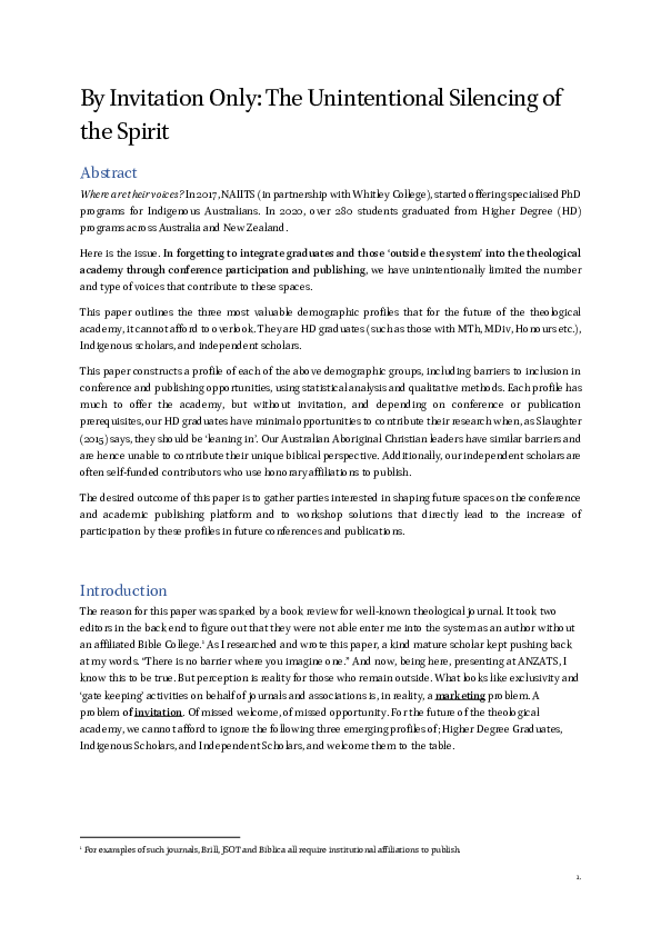 (PDF) By Invitation Only: The Unintentional Silencing of the Spirit