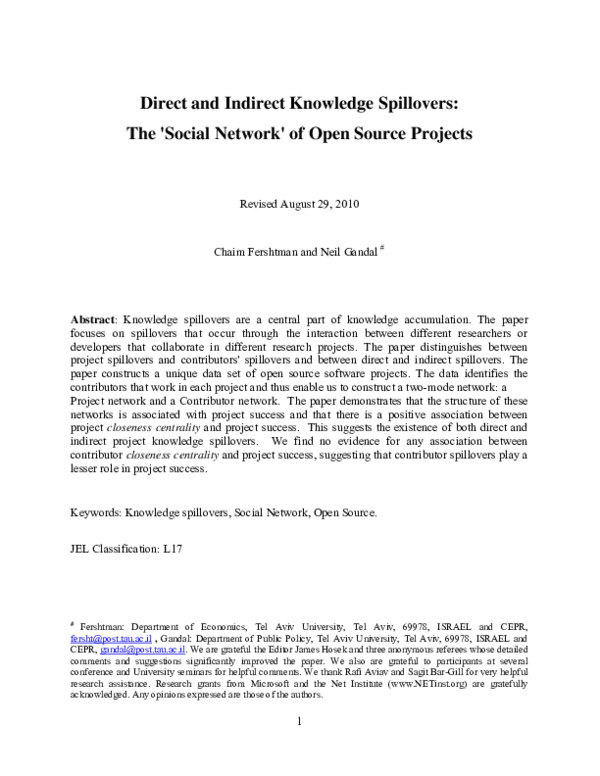 (PDF) Direct and indirect knowledge spillovers: the “social network” of ...