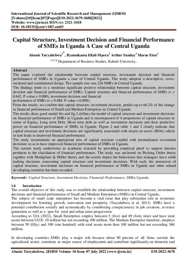(PDF) Capital Structure, Investment Decision and Financial Performance