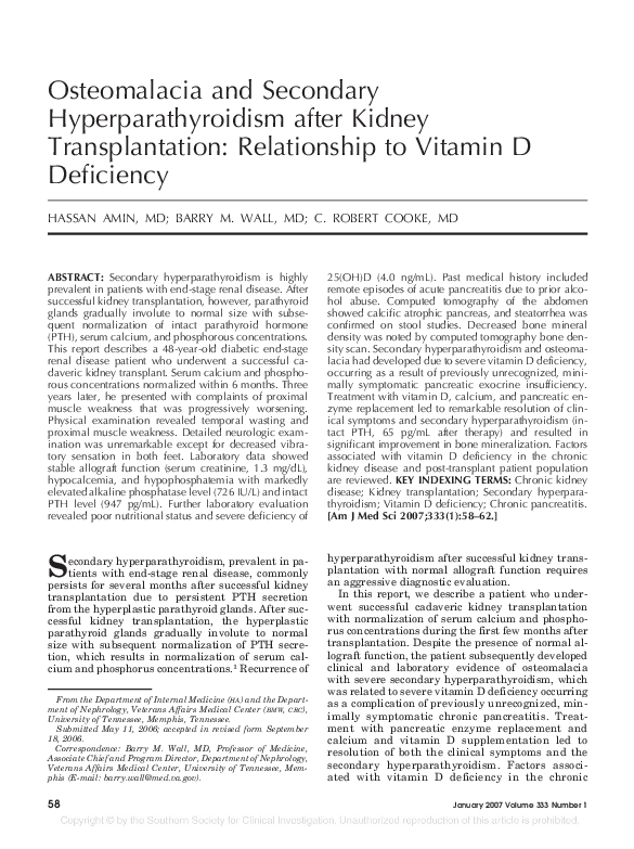 (PDF) Osteomalacia and Secondary Hyperparathyroidism after Kidney