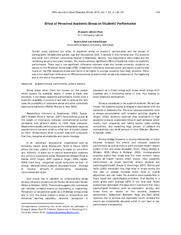 (PDF) Effect of Perceived Academic Stress on Students' Performance