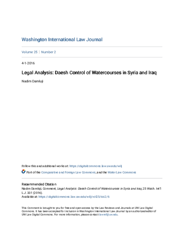 (PDF) Legal Analysis: Daesh Control of Watercourses in Syria and Iraq