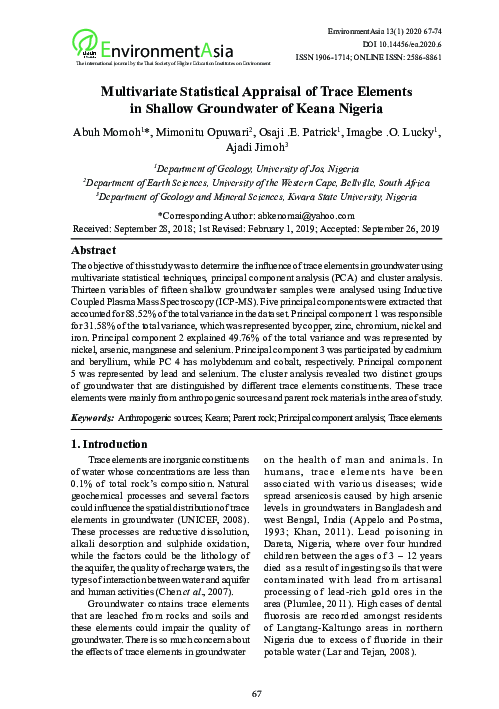 (PDF) Multivariate Statistical Appraisal of Trace Elements in Shallow ...