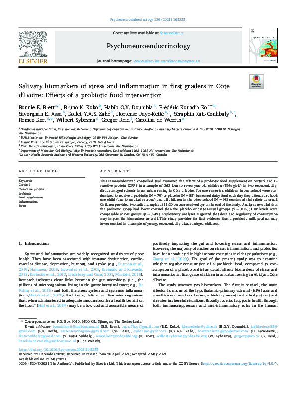 (PDF) Salivary biomarkers of stress and inflammation in first graders ...