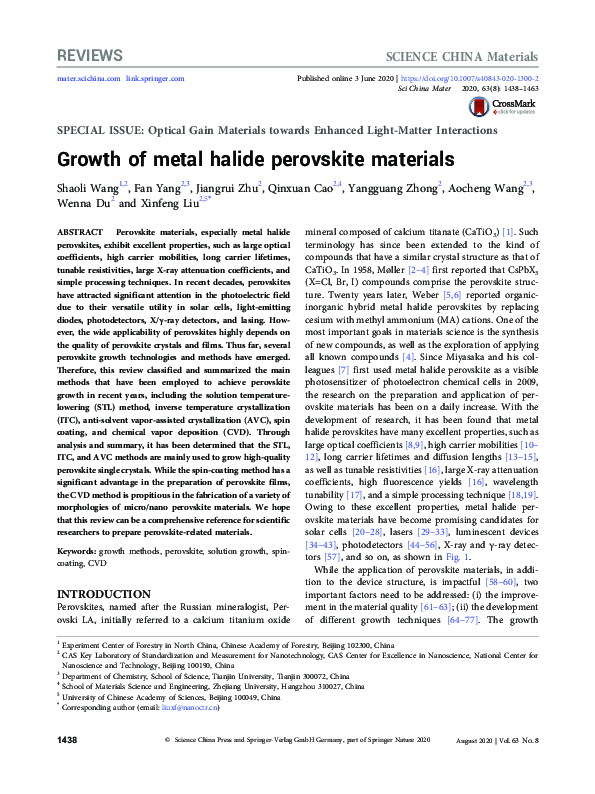 (PDF) Growth of metal halide perovskite materials