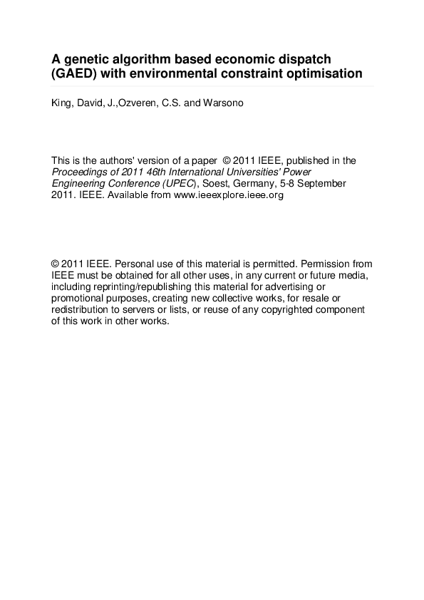 (PDF) A Genetic Algorithm Based Economic Dispatch (GAED) with ...