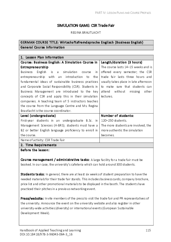 (PDF) Simulation Game: CSR Trade Fair