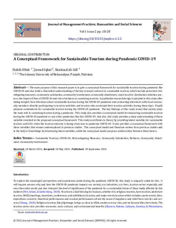 (PDF) A Conceptual Framework for Sustainable Tourism during Pandemic ...