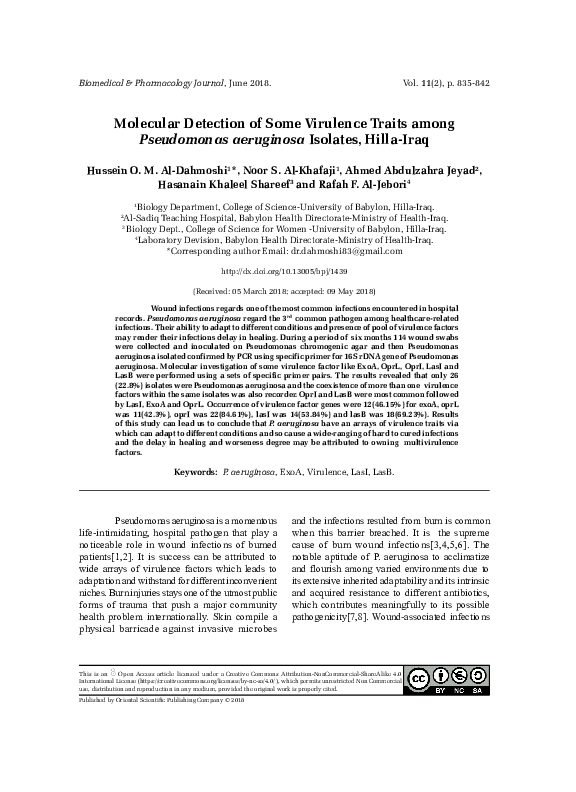(PDF) Molecular Detection of Some Virulence Traits among Pseudomonas ...