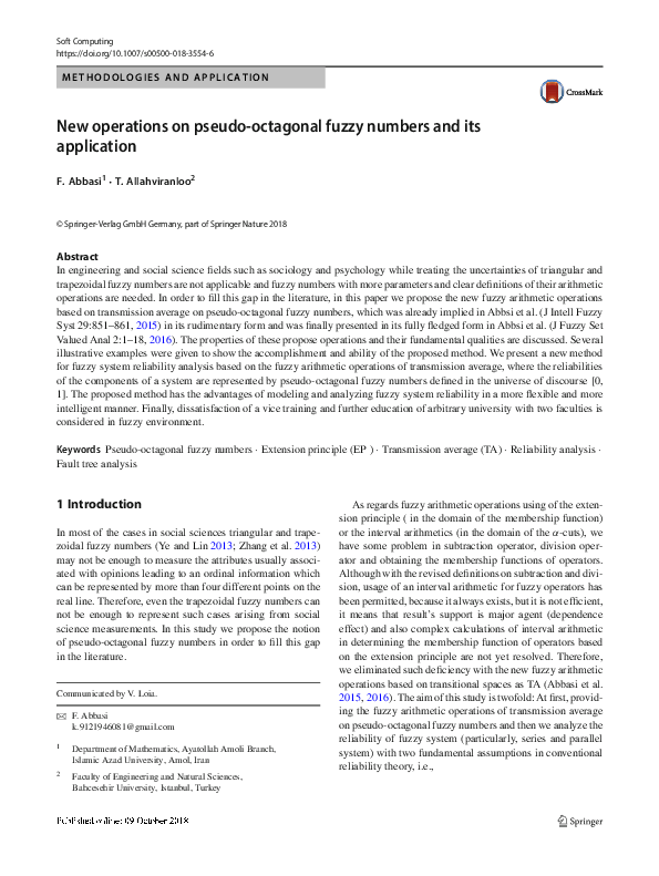 (PDF) New operations on pseudo-octagonal fuzzy numbers and its application