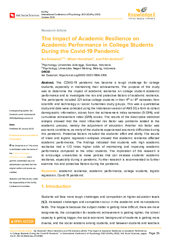 (PDF) The Impact of Academic Resilience on Academic Performance in ...