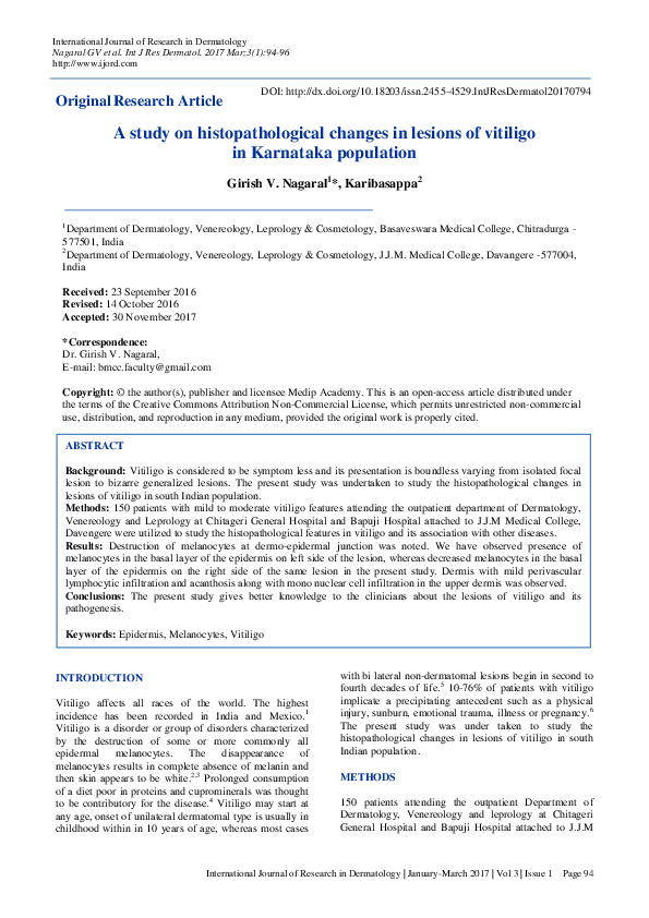 (PDF) A study on histopathological changes in lesions of vitiligo in ...