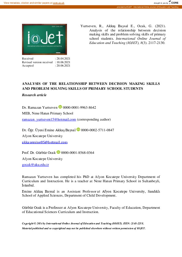 (PDF) Analysis of the Relationship Between Decision Making Skills and ...